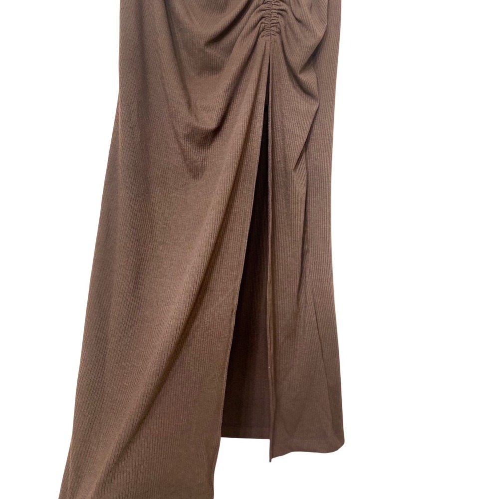 Free People Movement Brown Ribbed Ruched Maxi Skirt Womens Large - Picture 3 of 6
